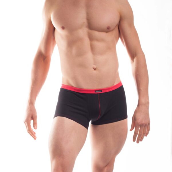 feine Baumwoll Unterhose, Boxershorts, dehntbar, enganliegend, slim fit, Rippbund, schwarz, rot