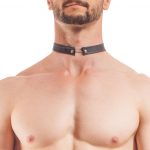 Synlex mattes Leather like, Lederimmitat Halsband, Kunstleder Kette für den Mann, Piercing Halsband, Piercing Kette Mann, Lederimitat Band mit Piercing